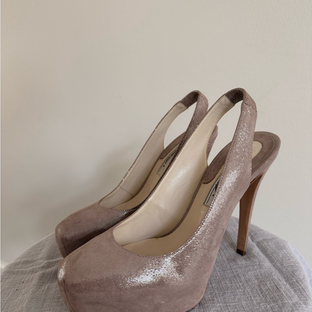 Brian Atwood Shimmering Pinkish/Tan Heels